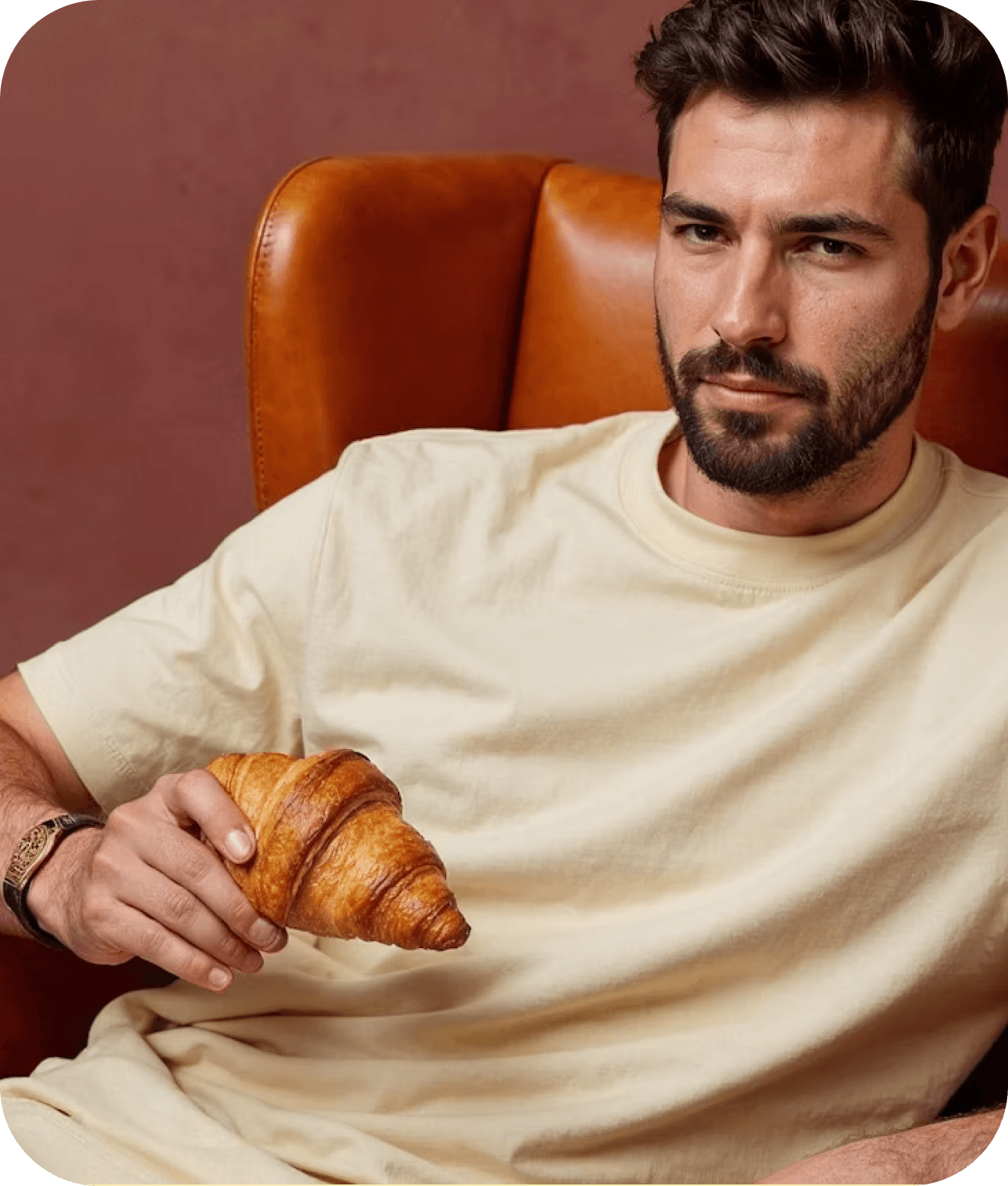 Customer enjoying a croissant